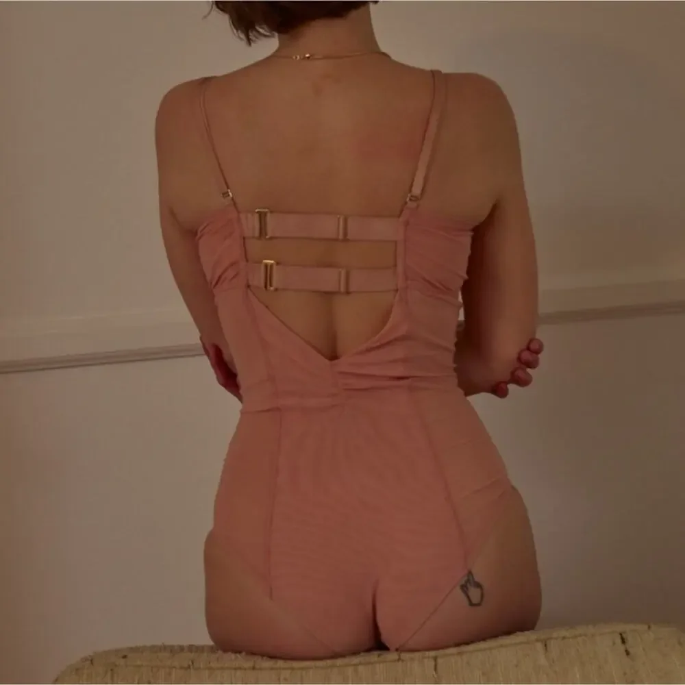 We Are HAH x Free People Underwire Mesh Bodysuit NWT Copper Rose Pink Size M